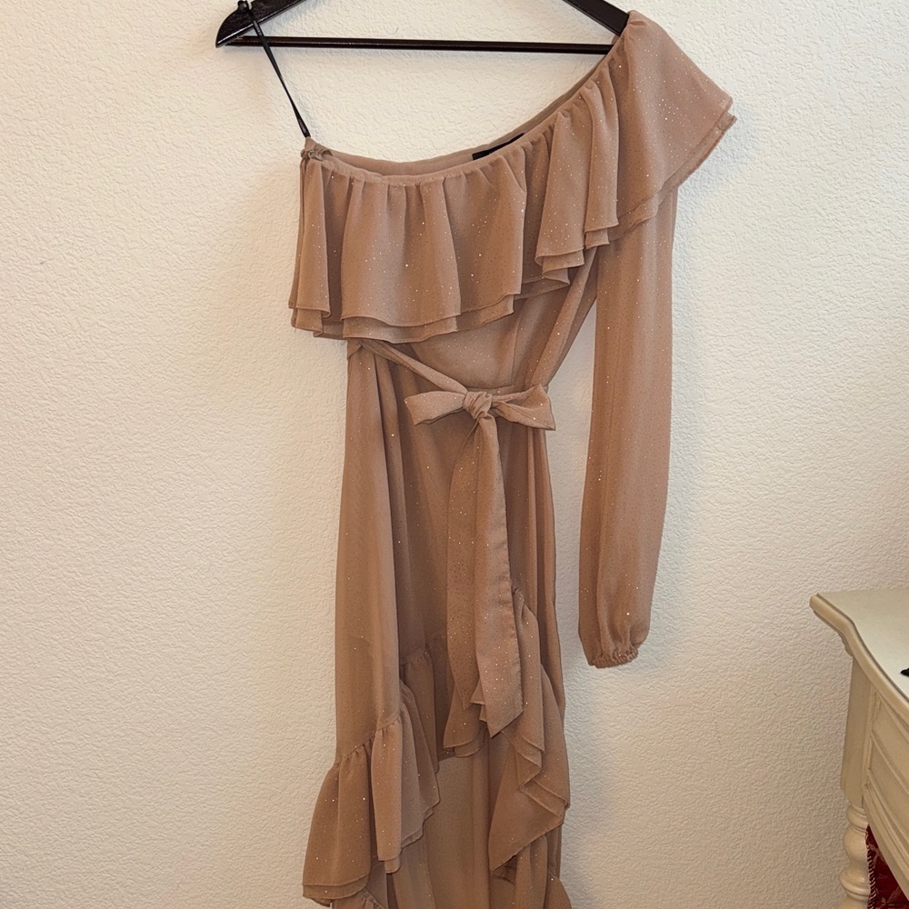 Forever 21 One Shoulder Ruffle Dress in Brown